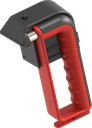 Emergency hammer with hand protection, belt cutter and holder with theft protection, acier et polyamide rouge