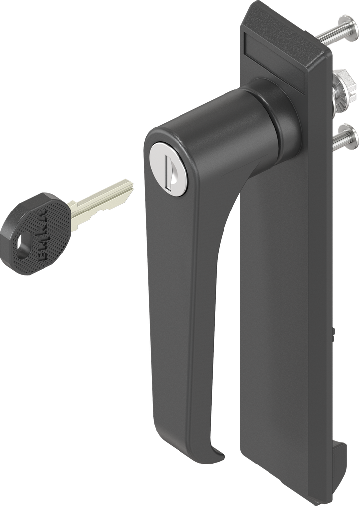 capotage avec poignée bec de cane clé différente, polyamide noir et zamak époxy noir