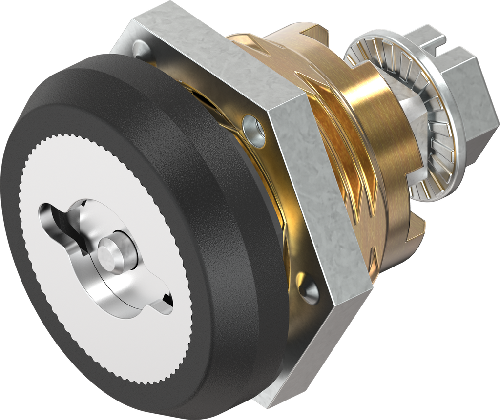 Chiusura 1/4 di giro di sicurezza doppia aletta 3 versione sinistra con copriforo antipolvere, ottone e acciaio inox nero verniciato a polvere