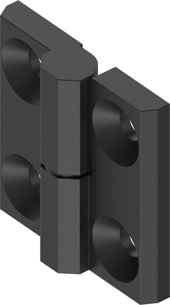 Bisagra 180°, versión derecha, zamak recubierto de polvo negro